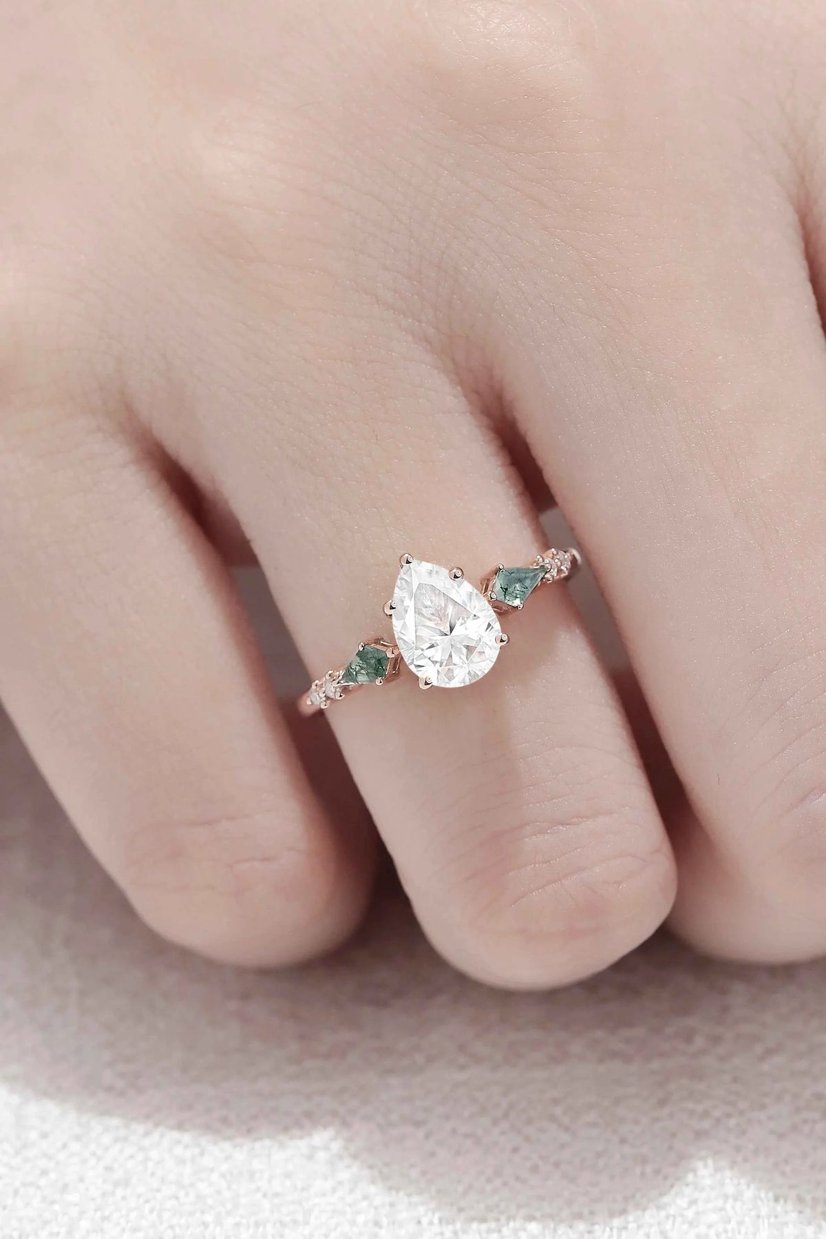 Simple Pear Shaped Moissanite Cluster Engagement Ring