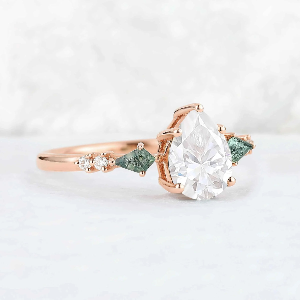 Unique Pear Shaped Moissanite Cluster Gemstone Ring