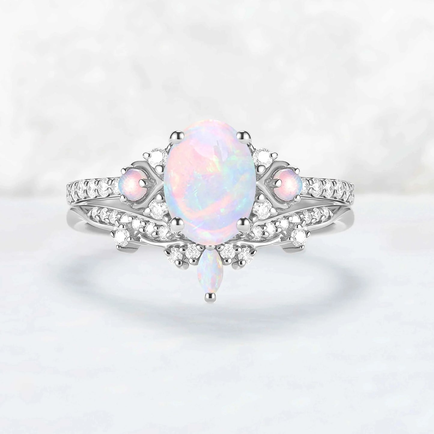 Unique Oval Shaped Natural Opal Vine Ring Set 2pcs