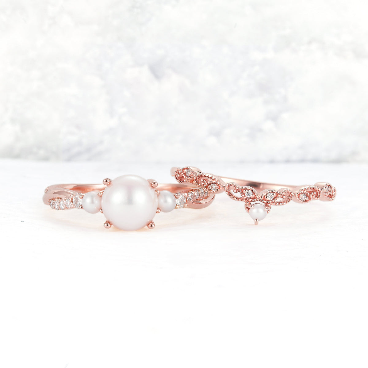 Unique Round Pearl Twisted Ring Set 2pcs