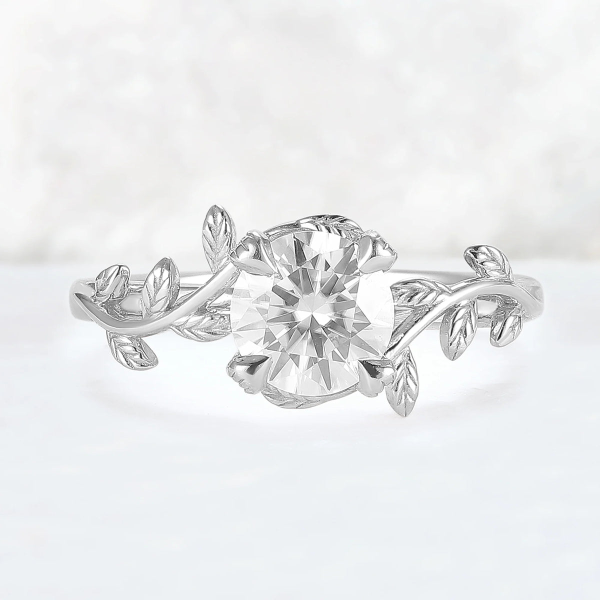 Unique Round Shaped Moissanite Leaf Ring