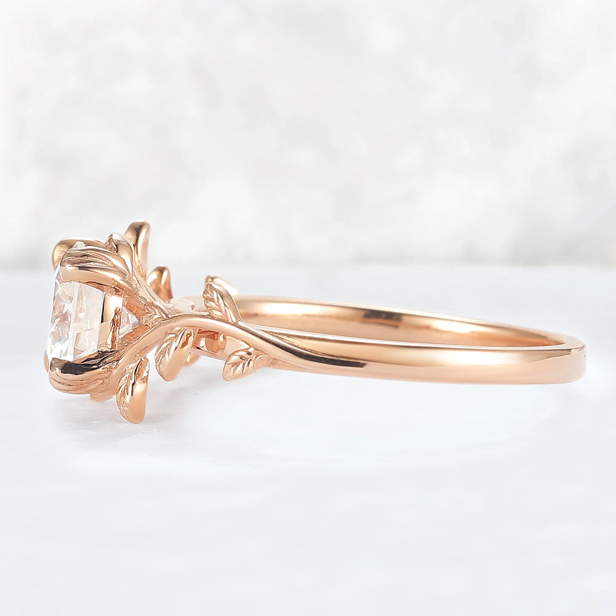 Unique Round Shaped Moissanite Leaf Ring