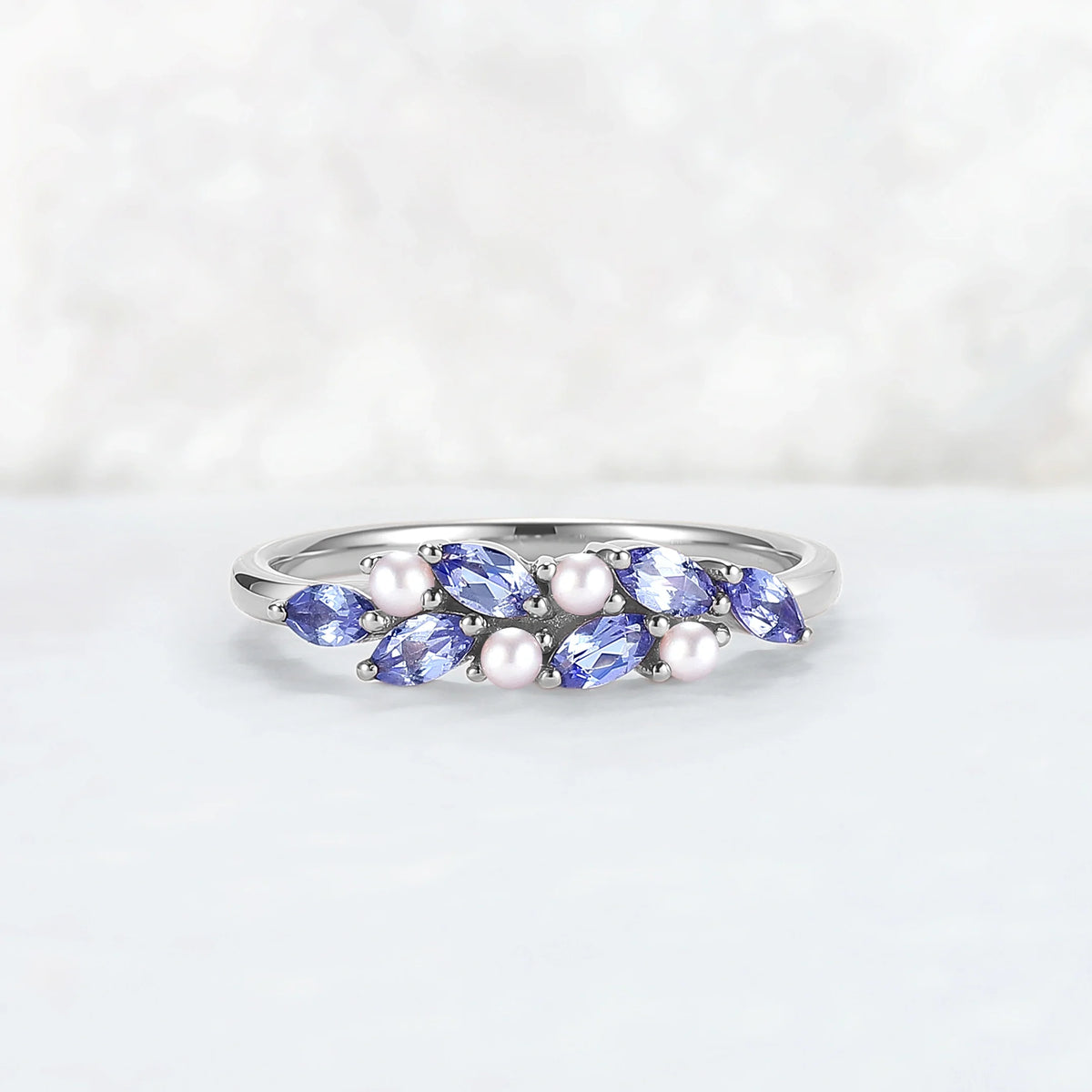 Unique Sapphire and Pearl Half Enternity Wedding Band
