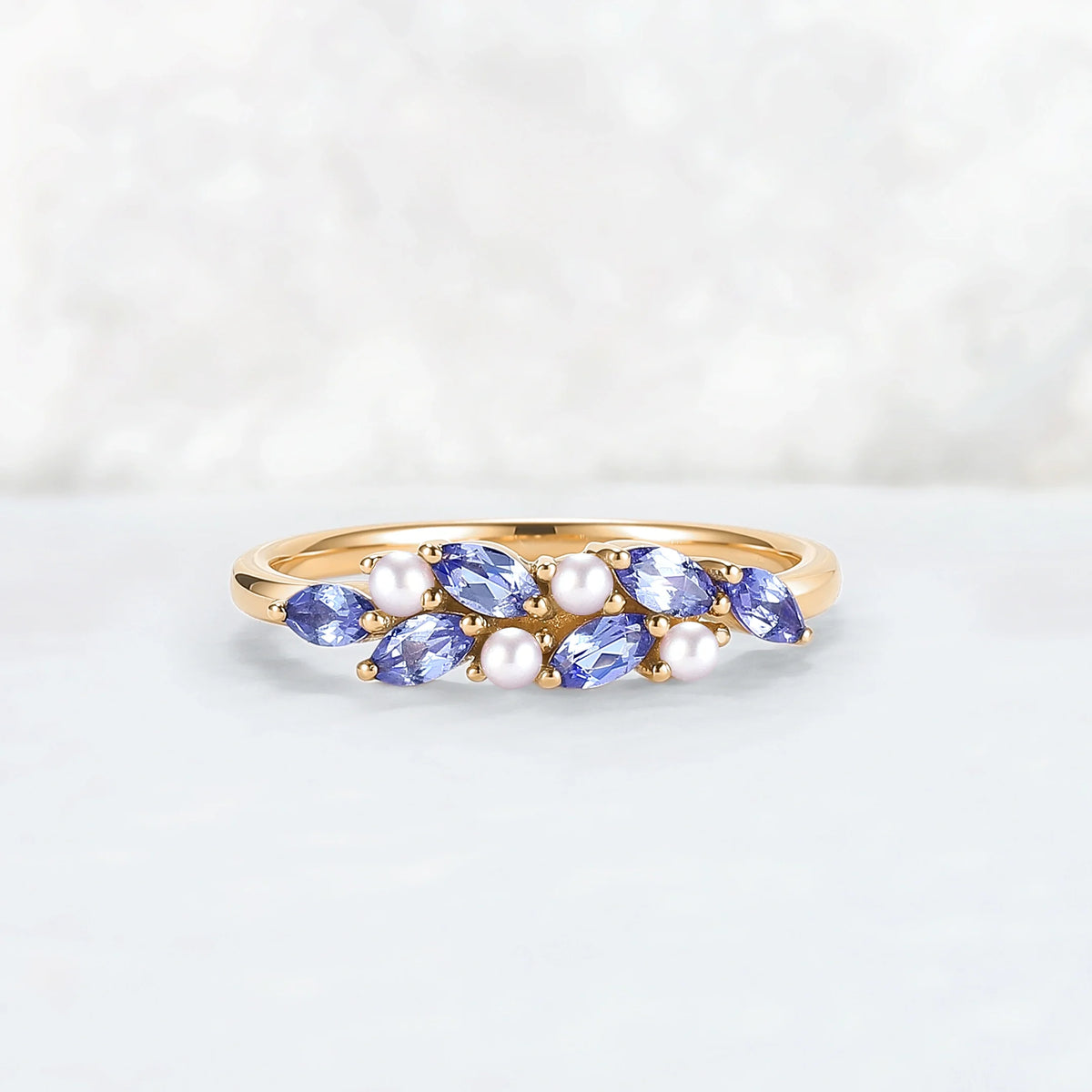 Unique Sapphire and Pearl Half Enternity Wedding Band