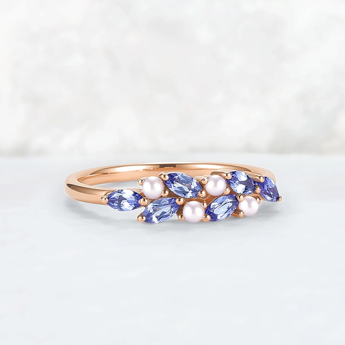 Unique Sapphire and Pearl Half Enternity Wedding Band