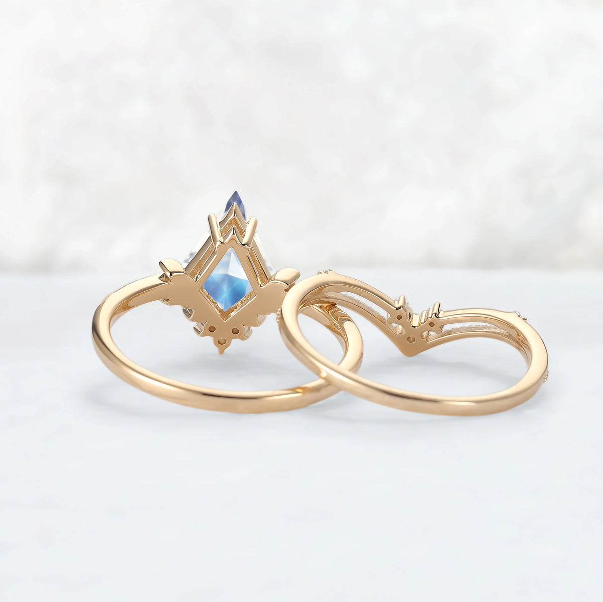 Unique kite Cut Moonstone Moon Gemstone Ring Set 2pcs