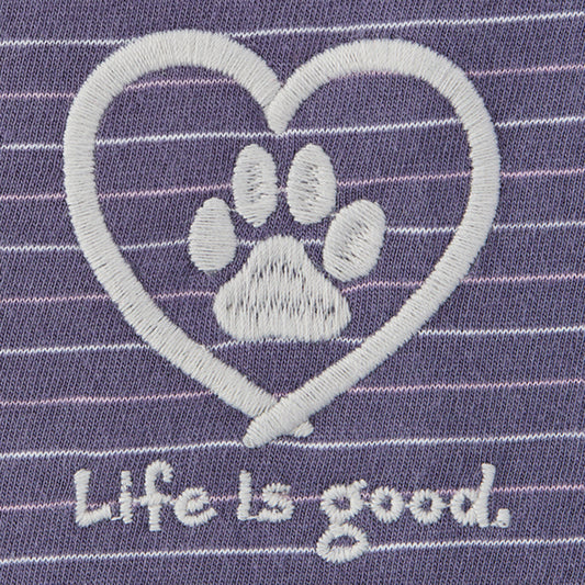 Women's Pet Paw Heart L/S Striped Crusher-LITE Hooded Tee - 129309