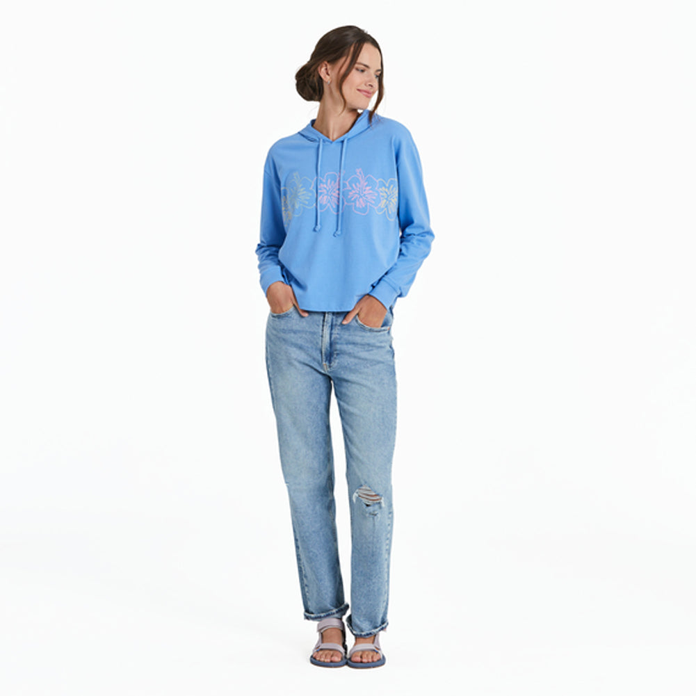 Women's Hibiscus Line Drawing Boxy Crusher Hoodie - 129339