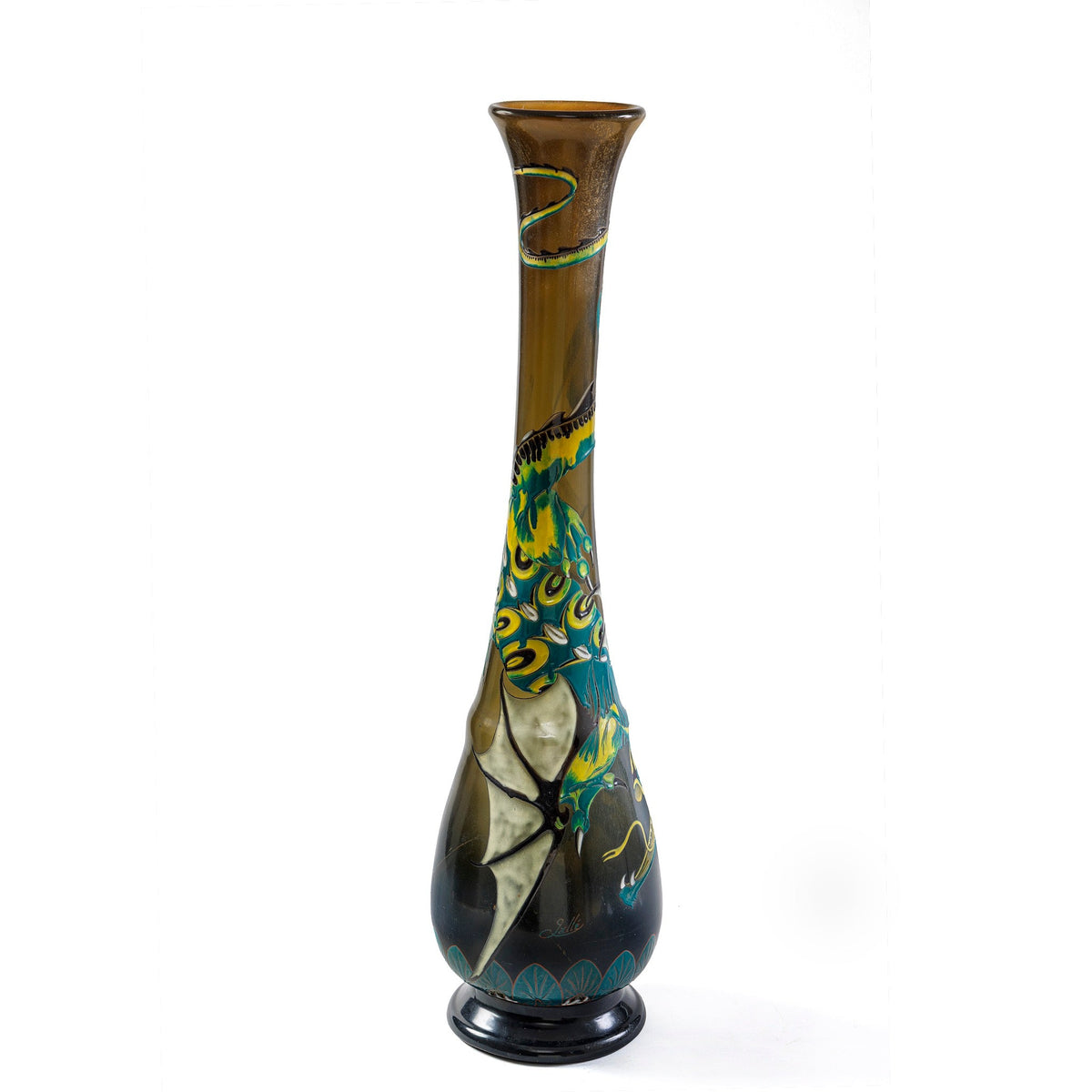 Établissements Gallé Enameled Glass "Dragon" Vase