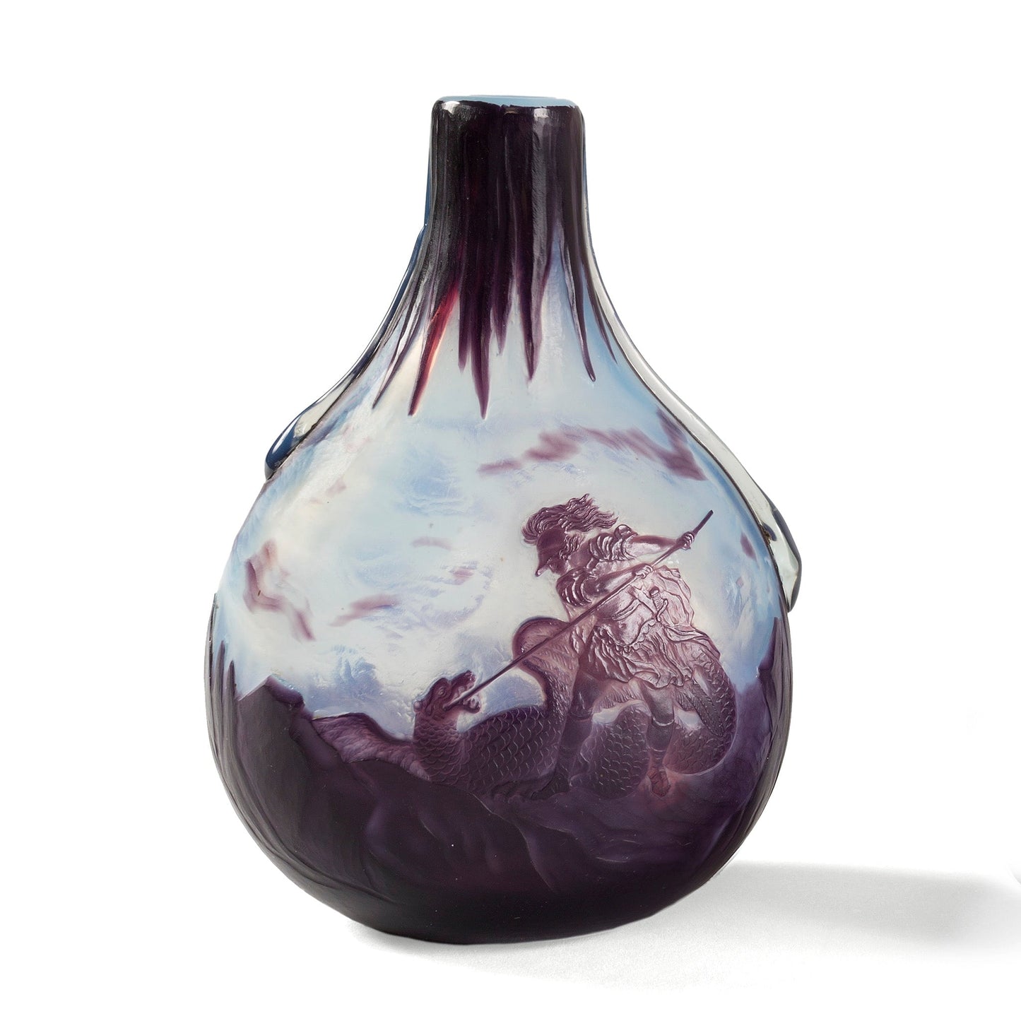 Louis Damon pair of "Vase of Triton" & "Vase of Saint George Slaying the Dragon," Cameo Glass Vases