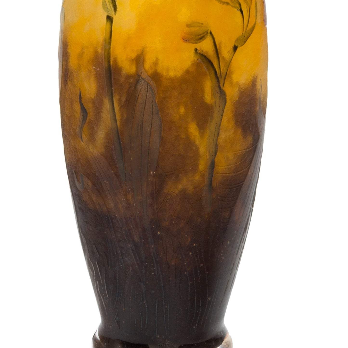 Daum Nancy Enameled and Etched Orchid Landscape Glass Vase