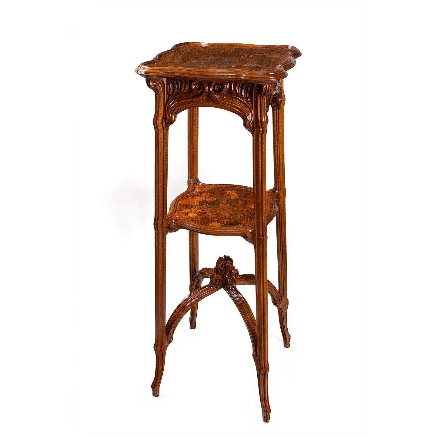 Émile Gallé Carved French Walnut and Fruitwood Marquetry Pedestal