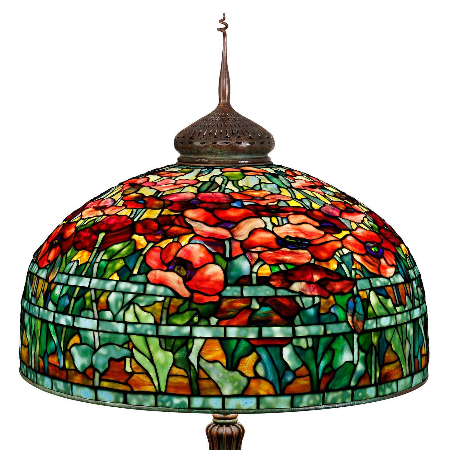 Tiffany Studios New York "Oriental Poppy" Leaded Glass and Bronze Floor Lamp