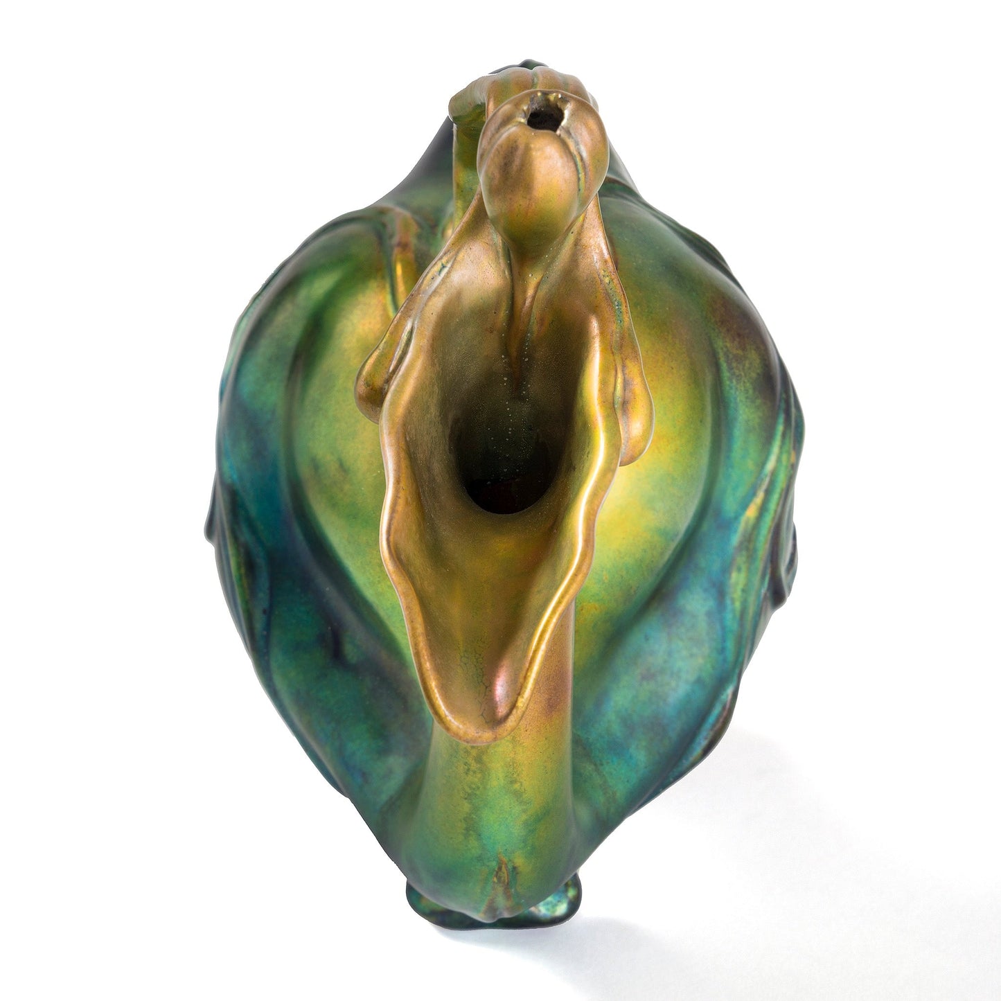 Zsolnay "Bird and Tulip" Glazed Ceramic Ewer