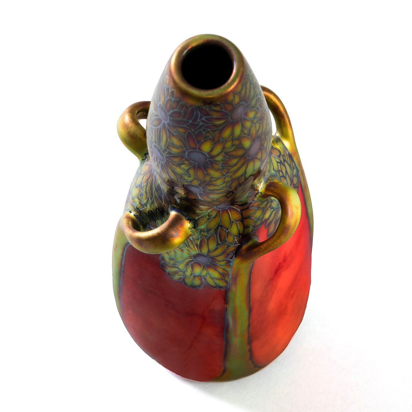 Zsolnay "Coneflower and Tree" Glazed Ceramic Vase