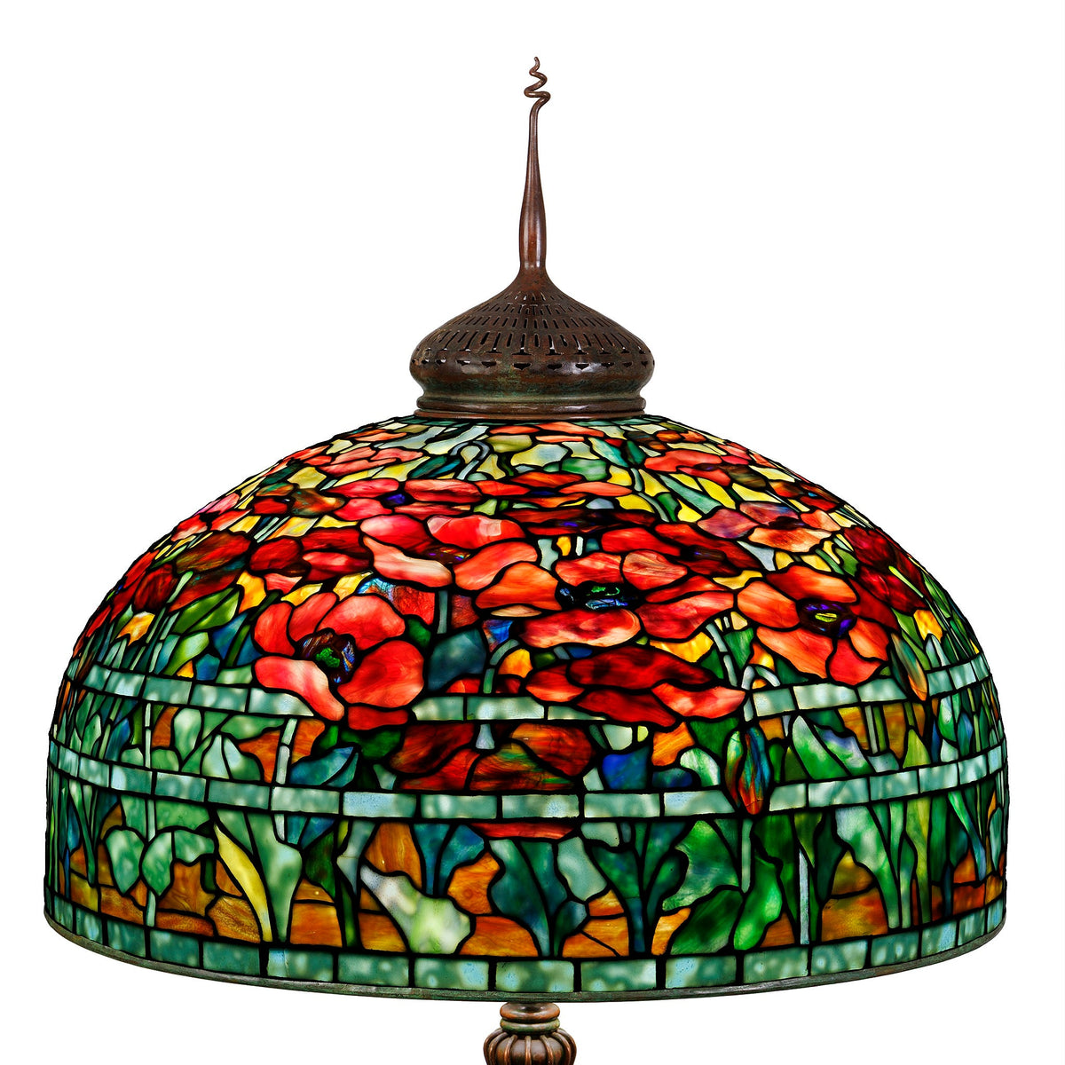 Tiffany Studios New York "Oriental Poppy" Leaded Glass and Bronze Floor Lamp