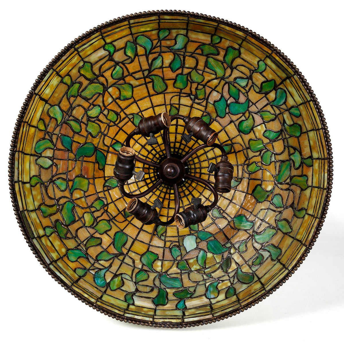 A Tiffany Studios New York "Swirling Leaf Geometric" Chandelier.