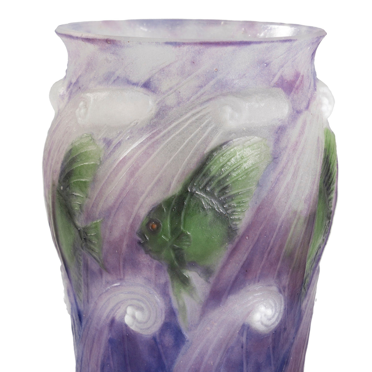 Gabriel Argy-Rousseau "Poissons Dans Les Vagues" Pâte de Verre Glass Vase