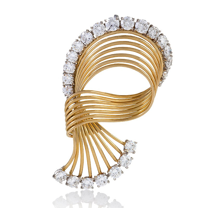 Cartier Paris Gold and Diamond Swirl Brooch