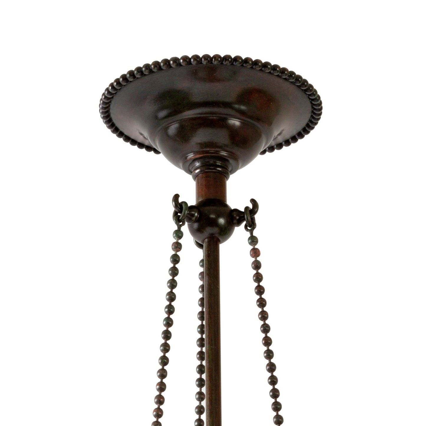 Pair of Tiffany Studios New York "Globe" Glass and Bronze Chandeliers