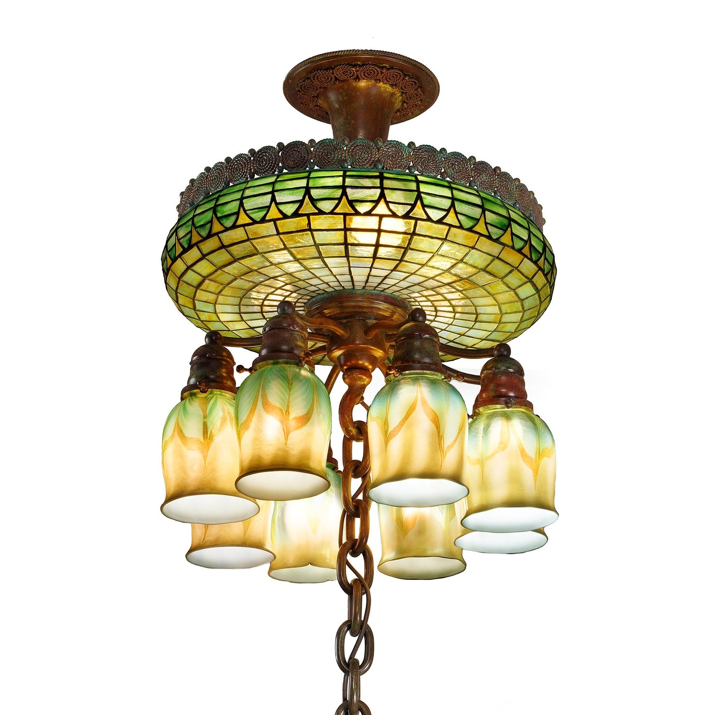 Tiffany Studios New York "Curtain Border" Chandelier