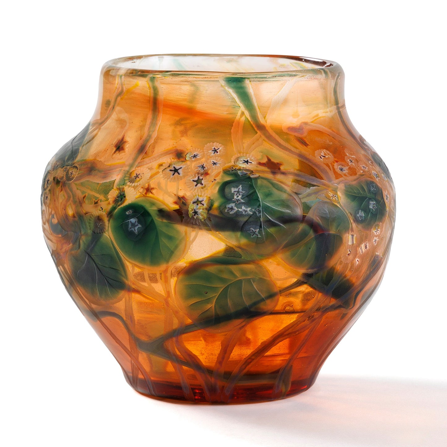 Tiffany Studios New York "Leaf & Vine" Wheel-Carved Favrile Glass Vase