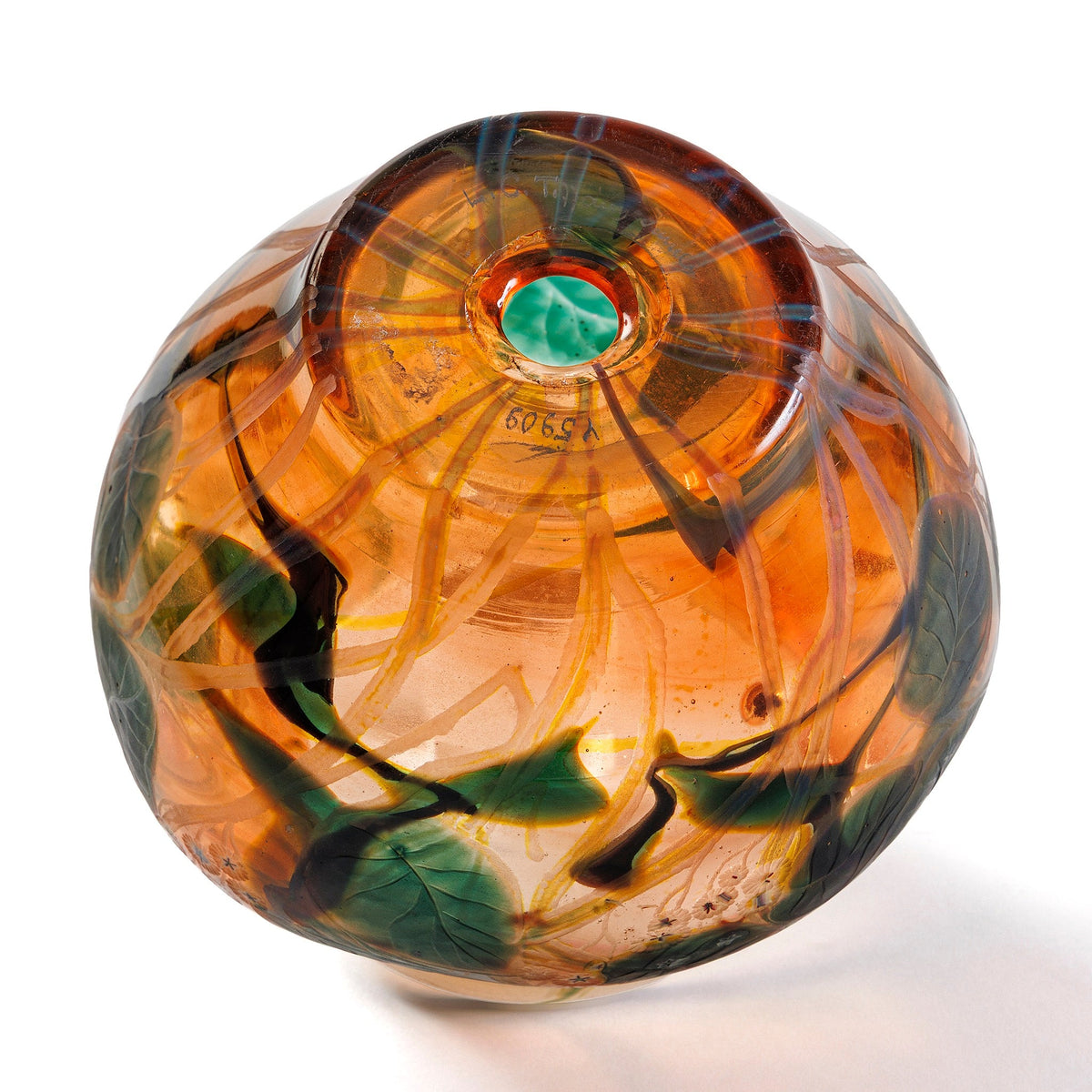 Tiffany Studios New York "Leaf & Vine" Wheel-Carved Favrile Glass Vase