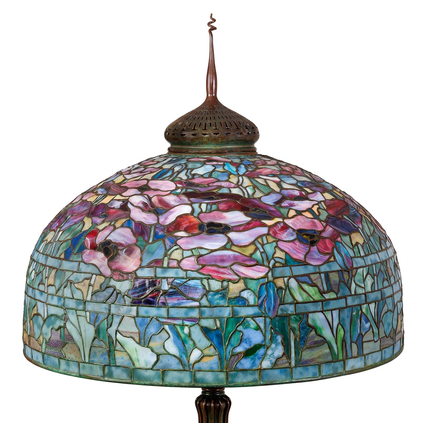 Tiffany Studios New York "Oriental Poppy" Leaded Glass and Bronze Floor Lamp
