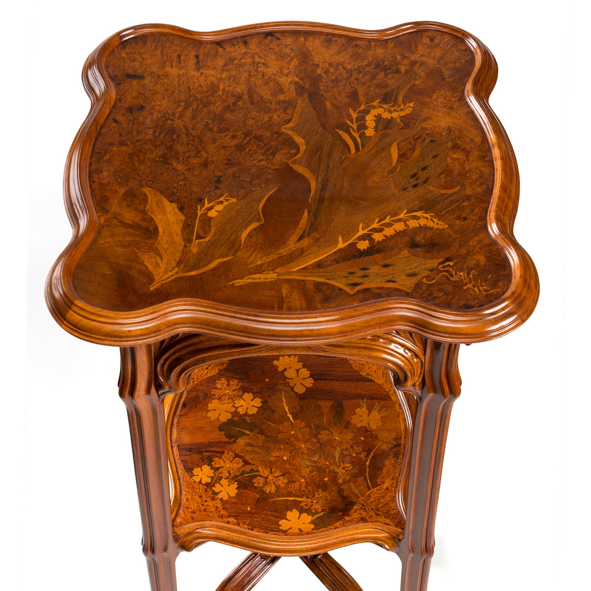 Émile Gallé Carved French Walnut and Fruitwood Marquetry Pedestal