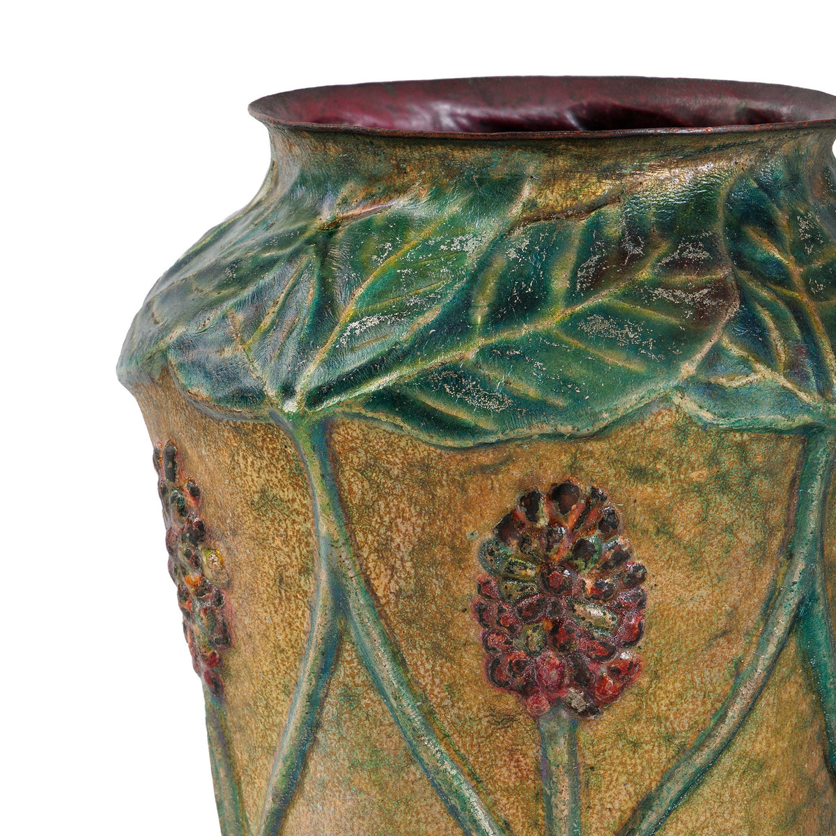 Tiffany Studios New York Copper and Enamel "Milkweed" Vase