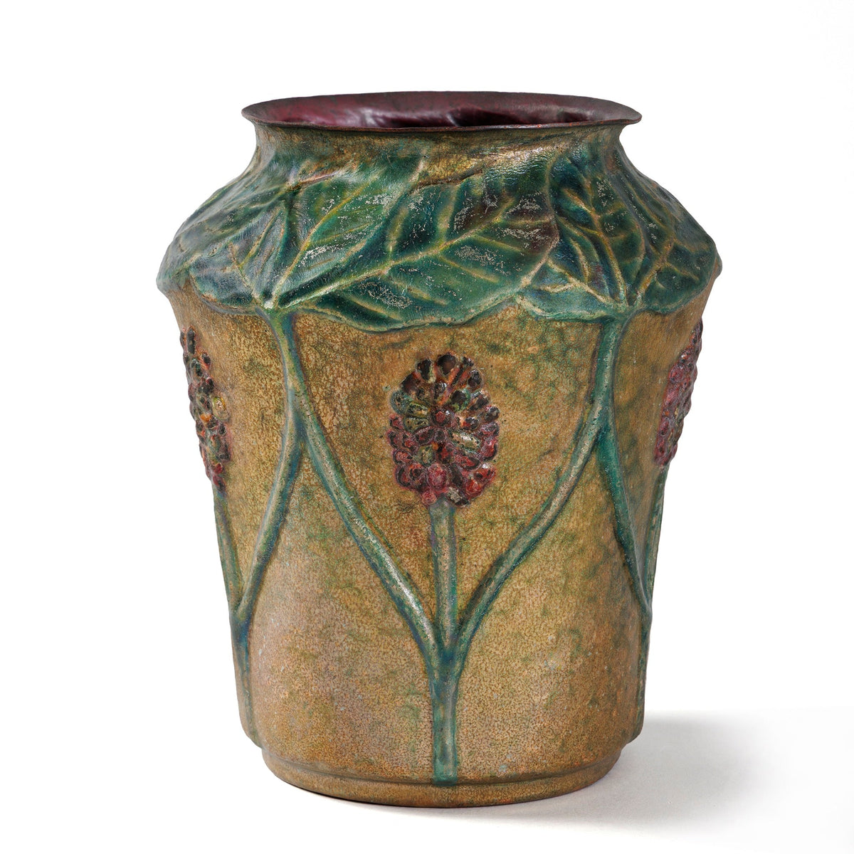 Tiffany Studios New York Copper and Enamel "Milkweed" Vase
