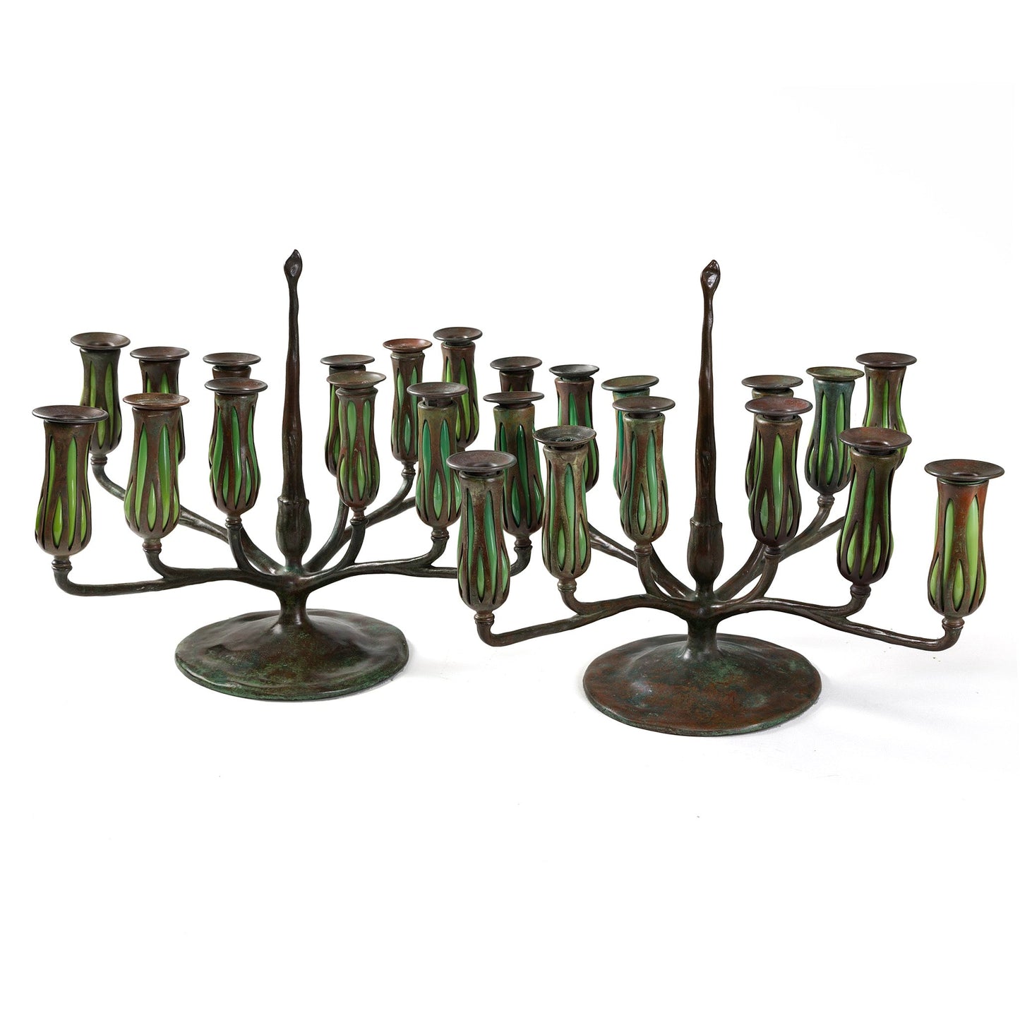 Tiffany Studios New York Pair of "Pineapple" Candelabrum