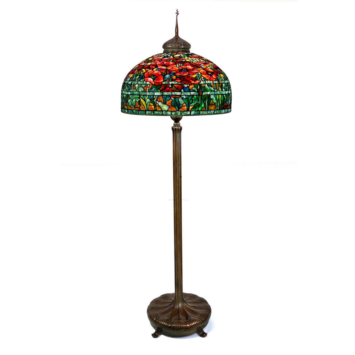 Tiffany Studios New York "Oriental Poppy" Leaded Glass and Bronze Floor Lamp