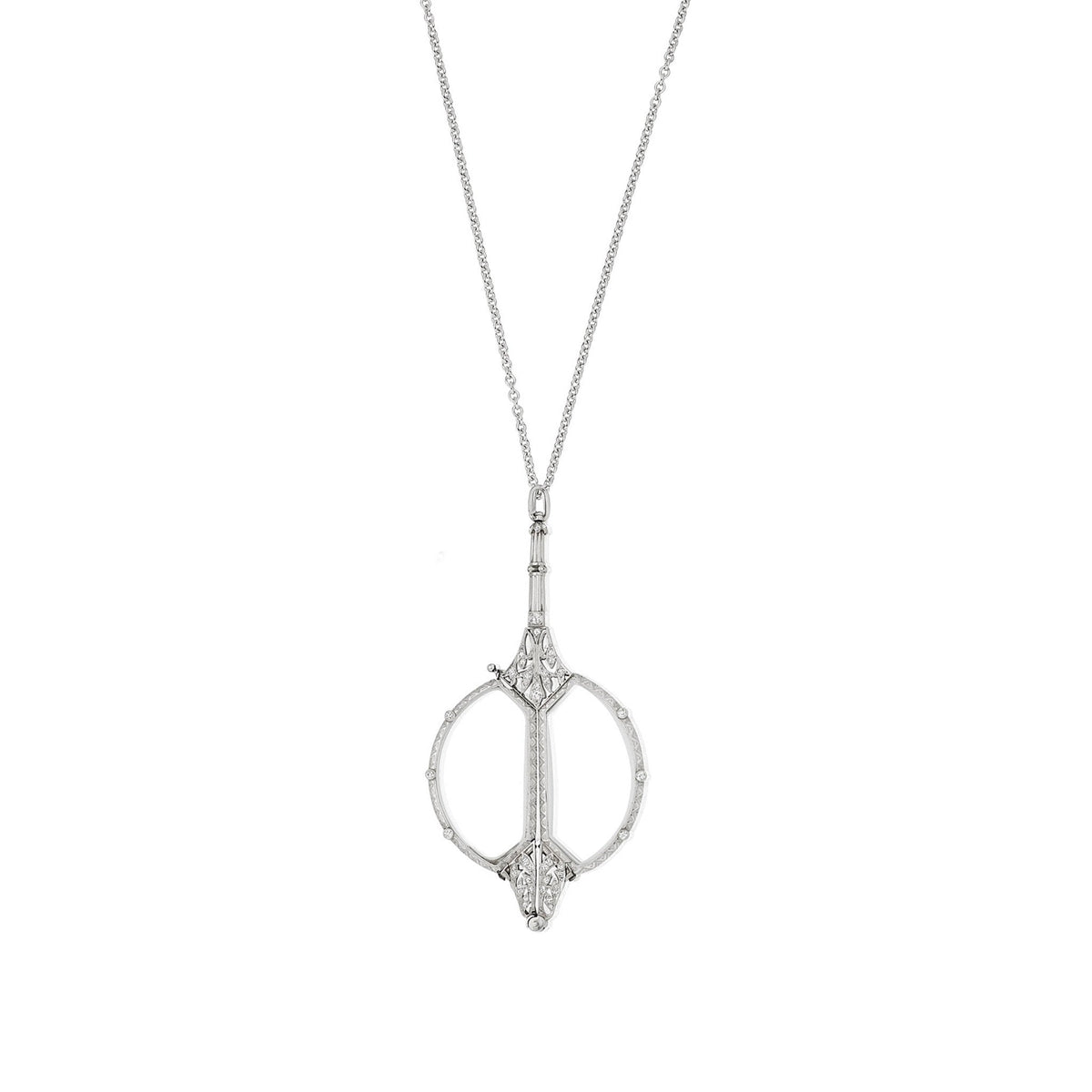 Edwardian Platinum and Diamond Lorgnette Pendant