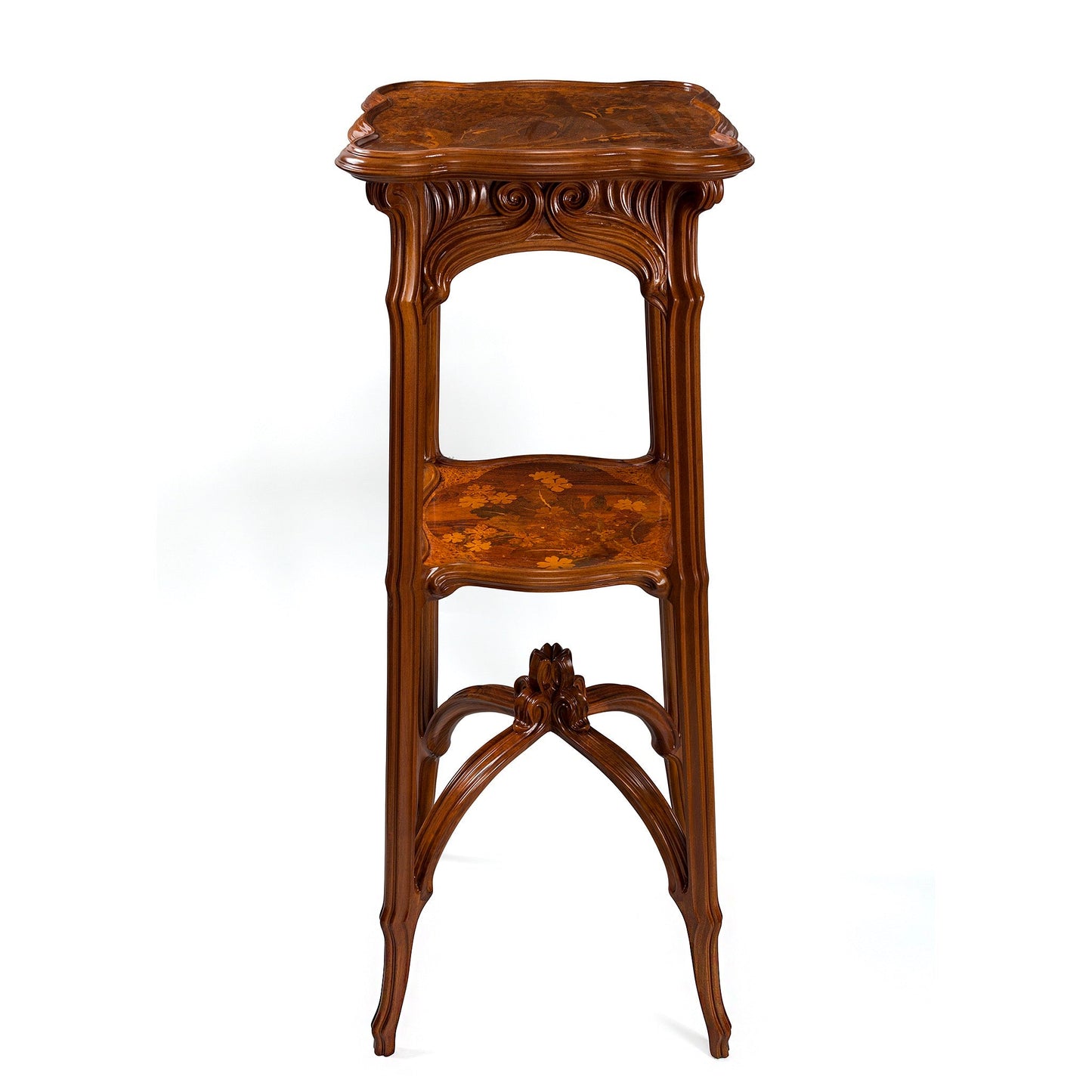 Émile Gallé Carved French Walnut and Fruitwood Marquetry Pedestal
