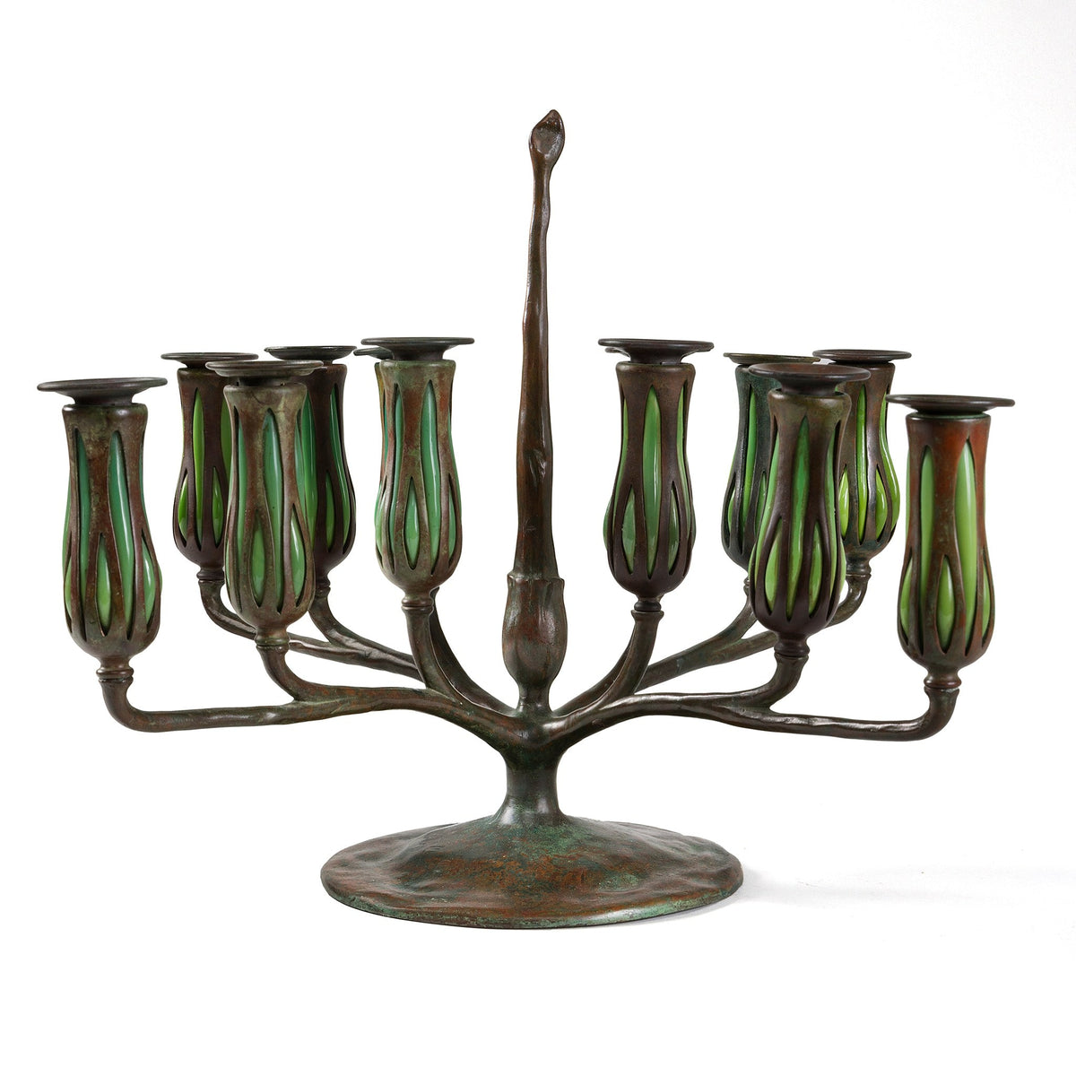 Tiffany Studios New York Pair of "Pineapple" Candelabrum
