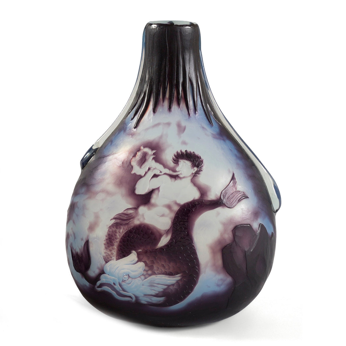 Louis Damon pair of "Vase of Triton" & "Vase of Saint George Slaying the Dragon," Cameo Glass Vases