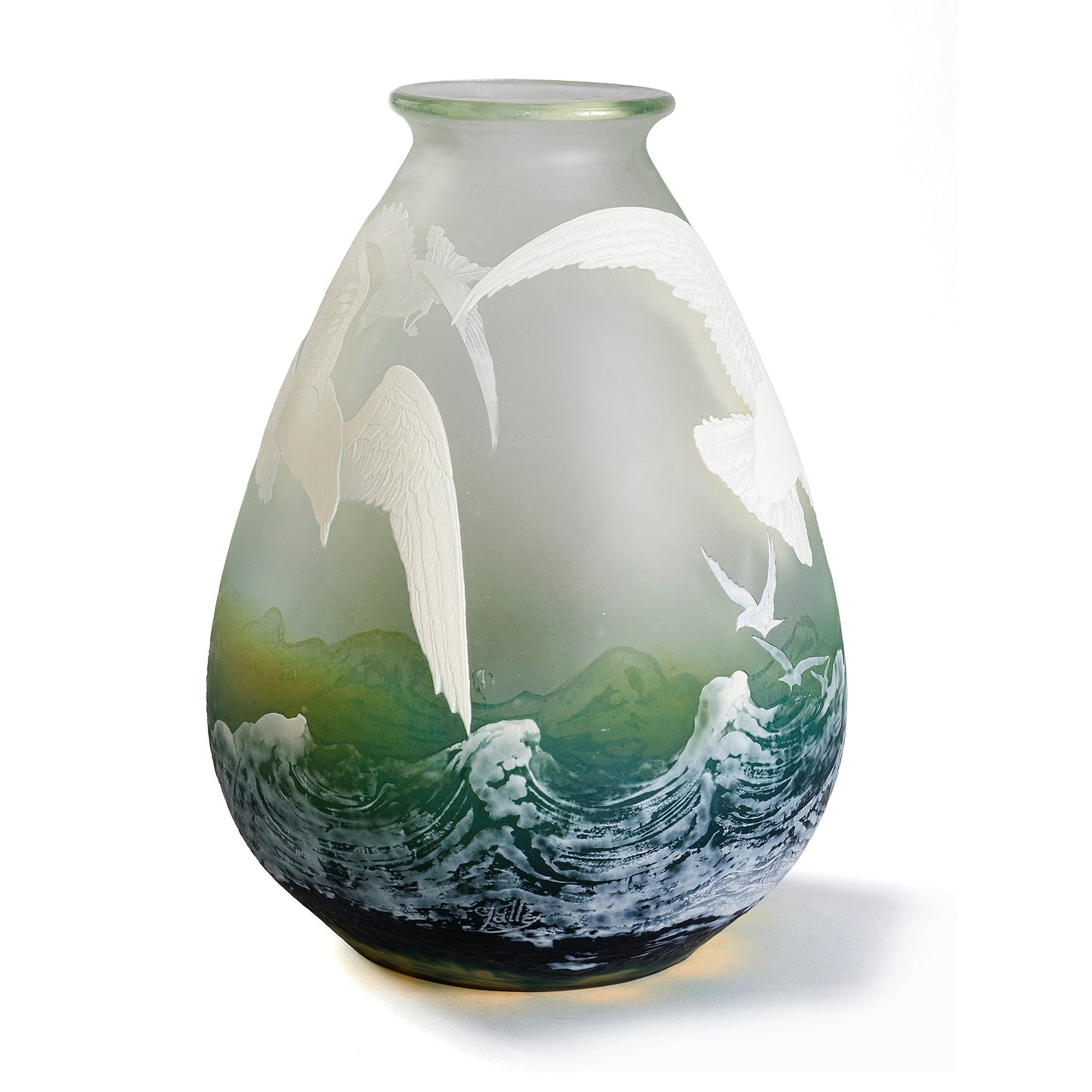 Établissements Gallé "Seagulls" Cameo Glass Vase