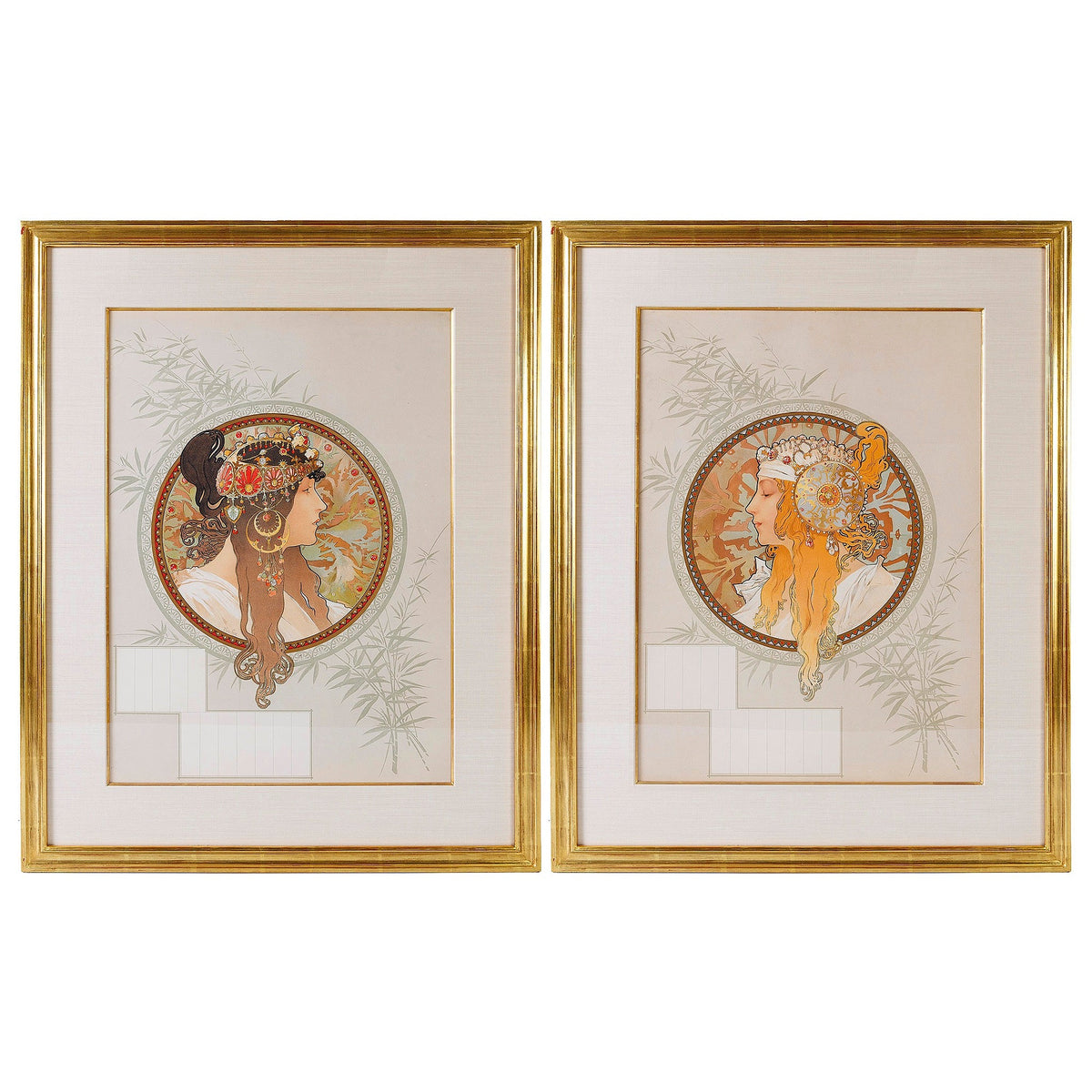 Alphonse Mucha Pair of "Byzantine Heads" Lithographs