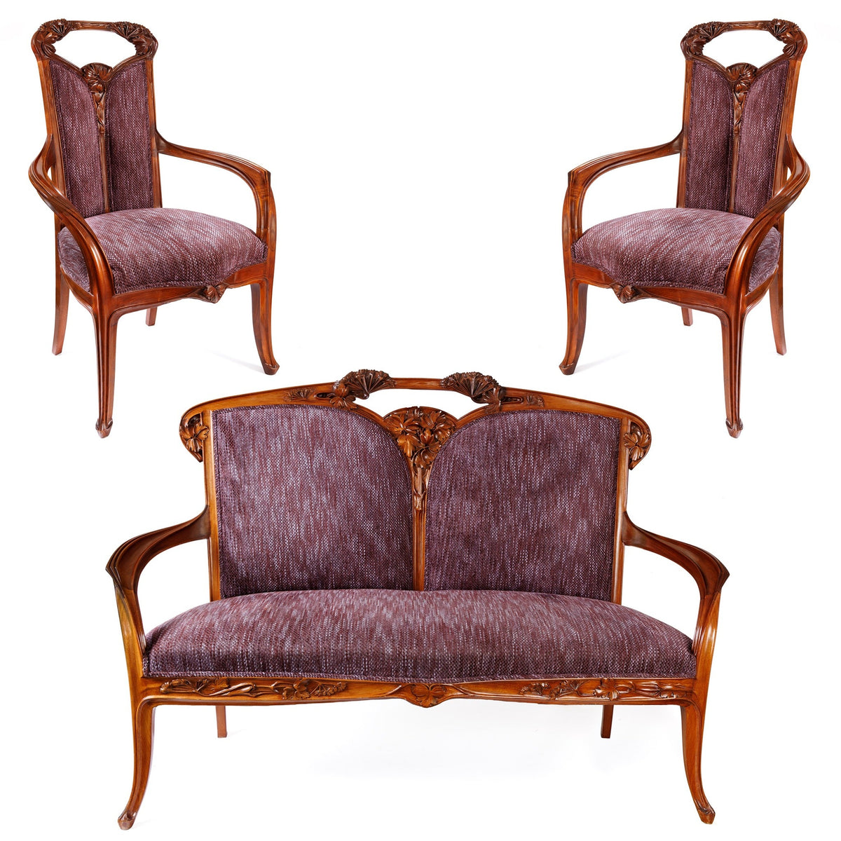 Louis Majorelle "Ombellifères" Settee and Side Chairs
