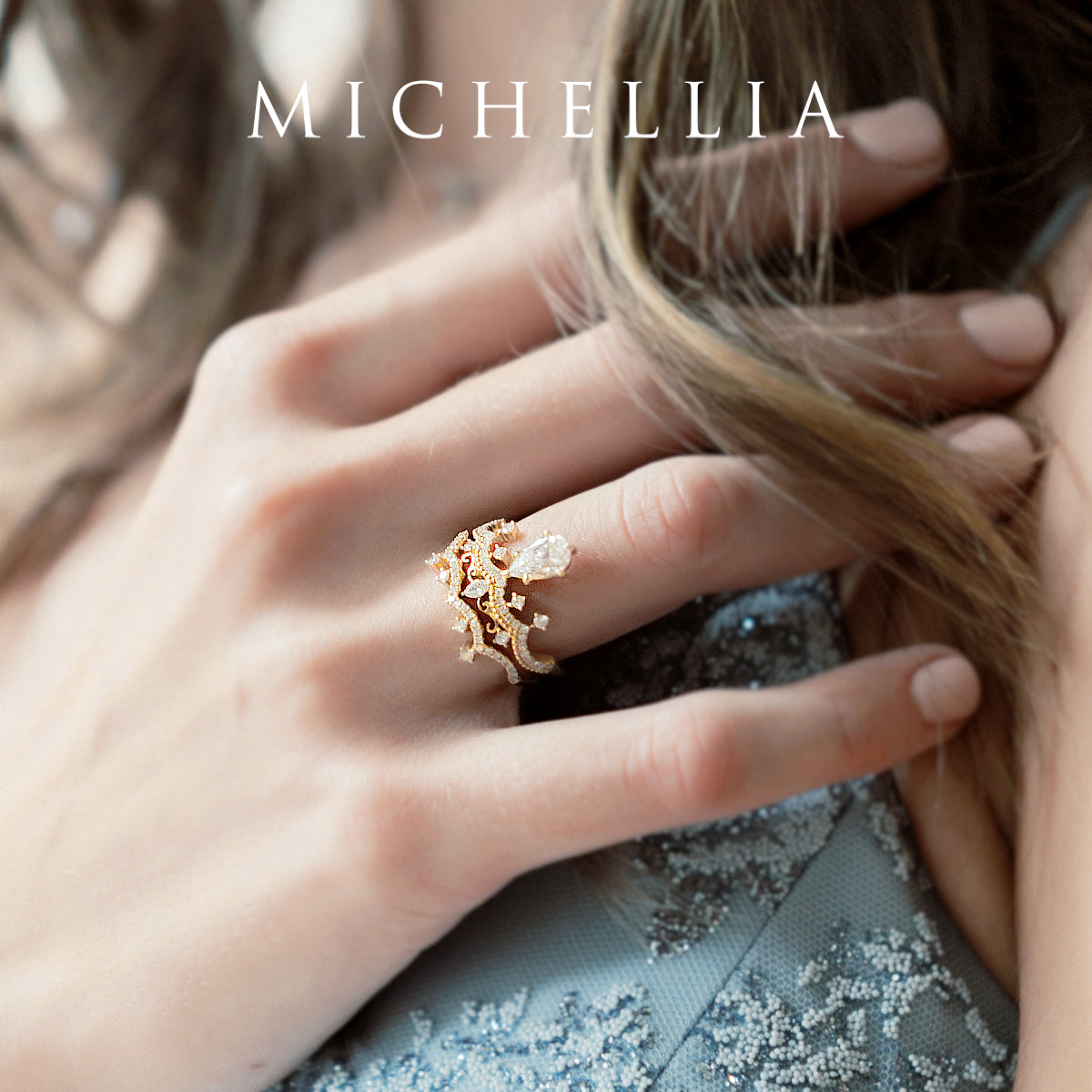 [Antoinette] Vintage Chandelier Engagement Ring in Diamond / Moissanite
