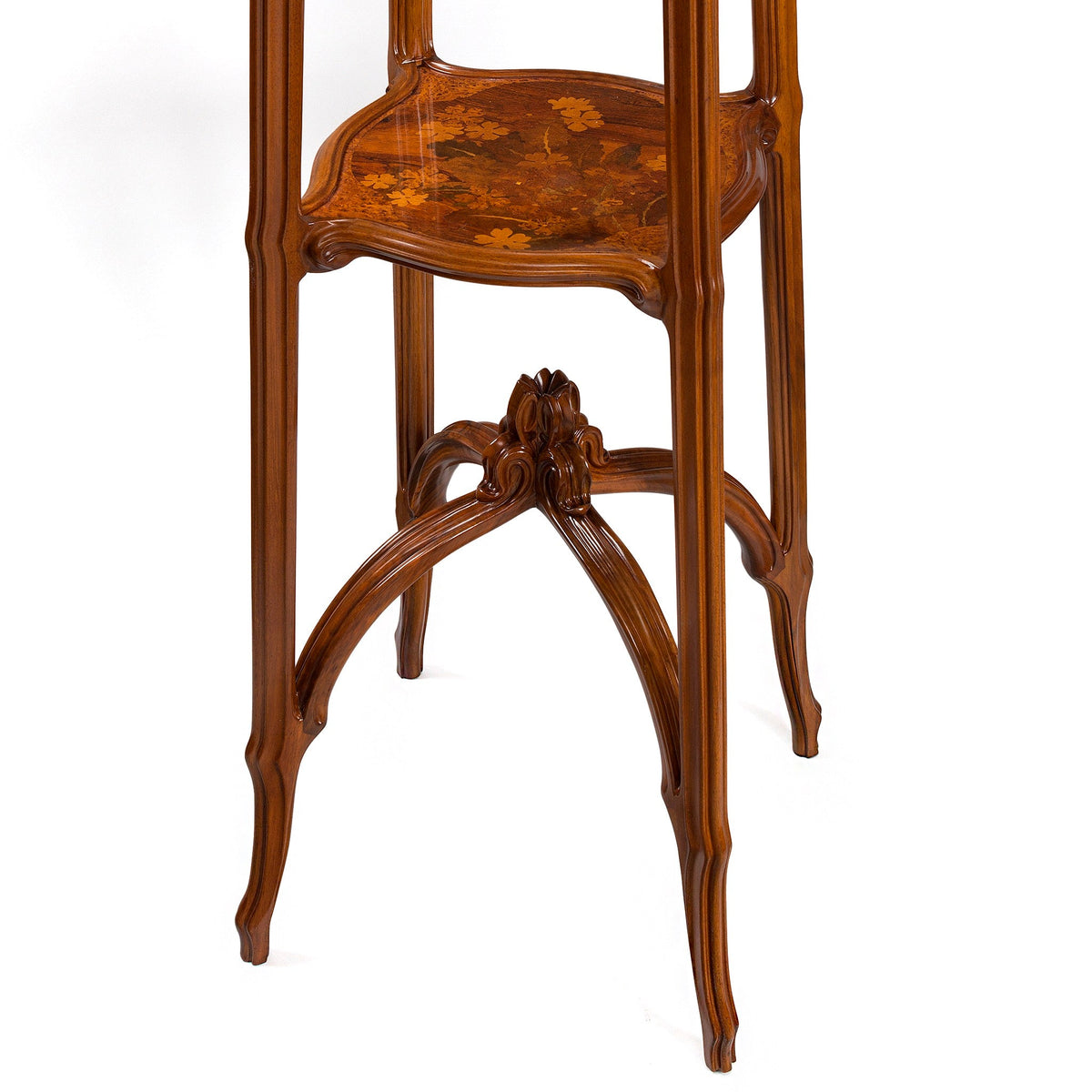Émile Gallé Carved French Walnut and Fruitwood Marquetry Pedestal