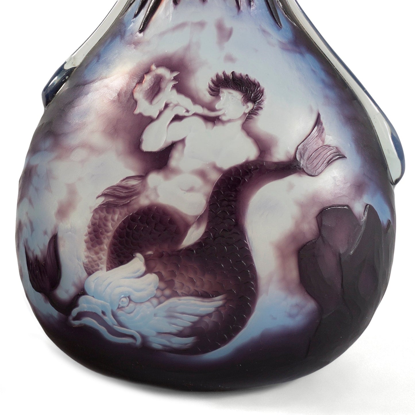 Louis Damon pair of "Vase of Triton" & "Vase of Saint George Slaying the Dragon," Cameo Glass Vases