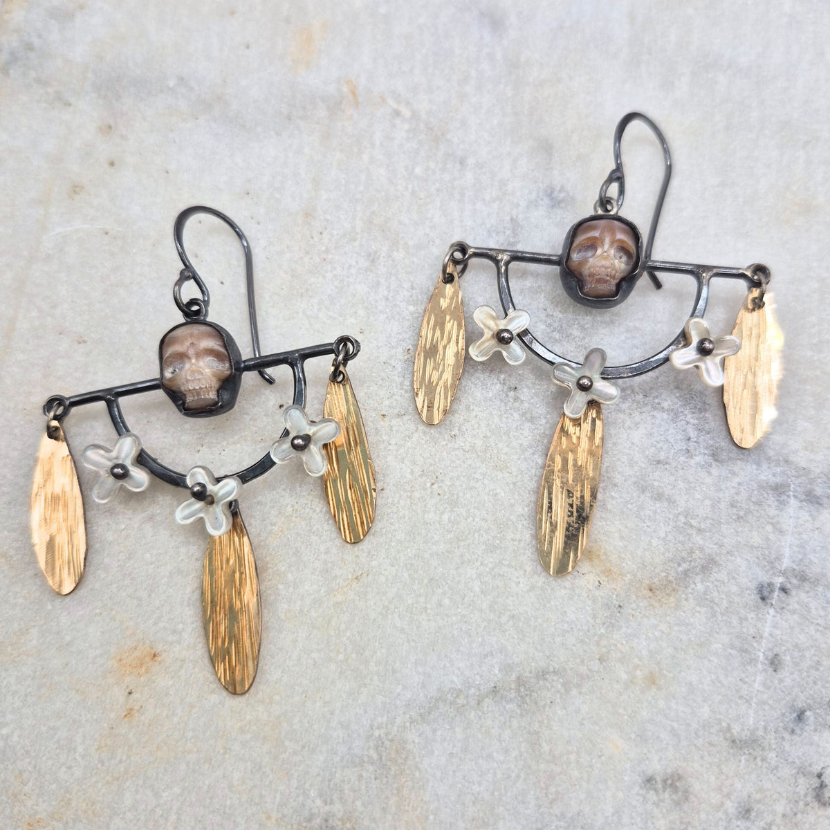 Pink Pearl Skull Chandelier Earrings