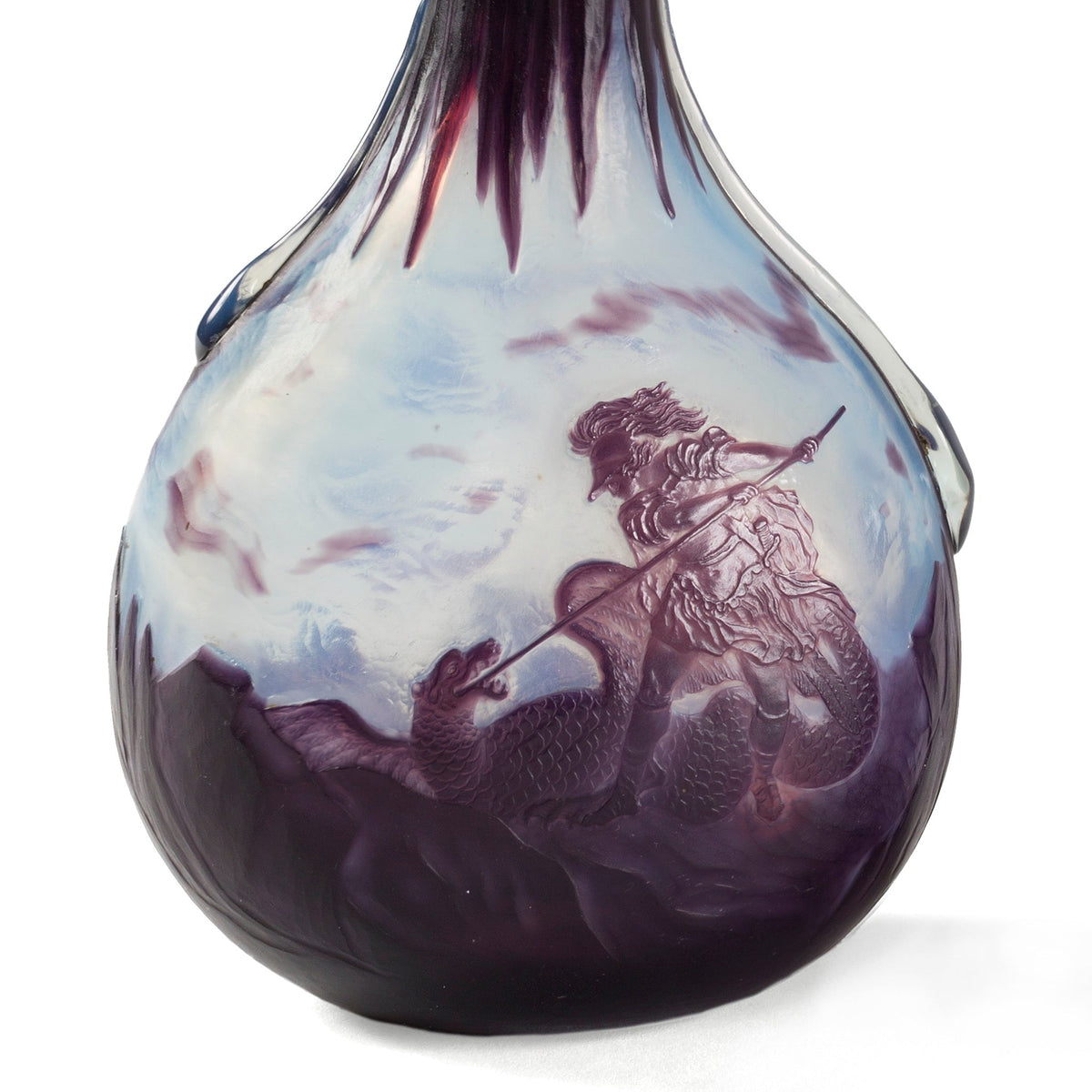 Louis Damon pair of "Vase of Triton" & "Vase of Saint George Slaying the Dragon," Cameo Glass Vases