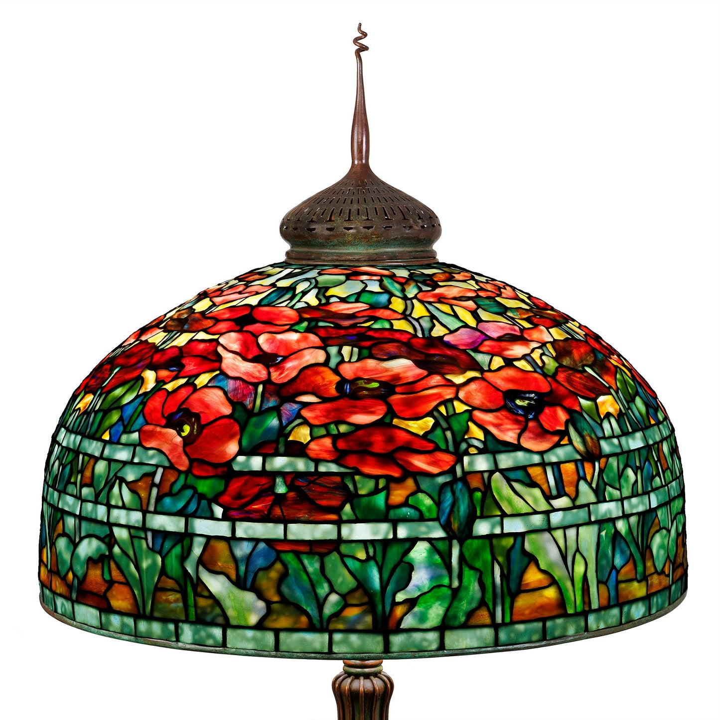 Tiffany Studios New York "Oriental Poppy" Leaded Glass and Bronze Floor Lamp
