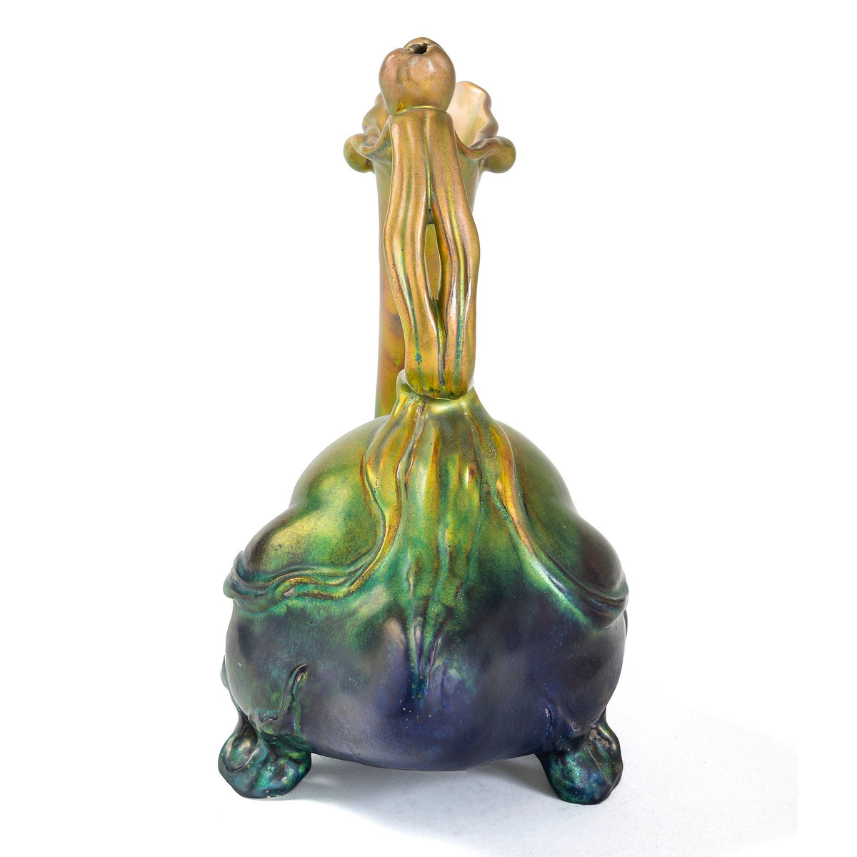 Zsolnay "Bird and Tulip" Glazed Ceramic Ewer