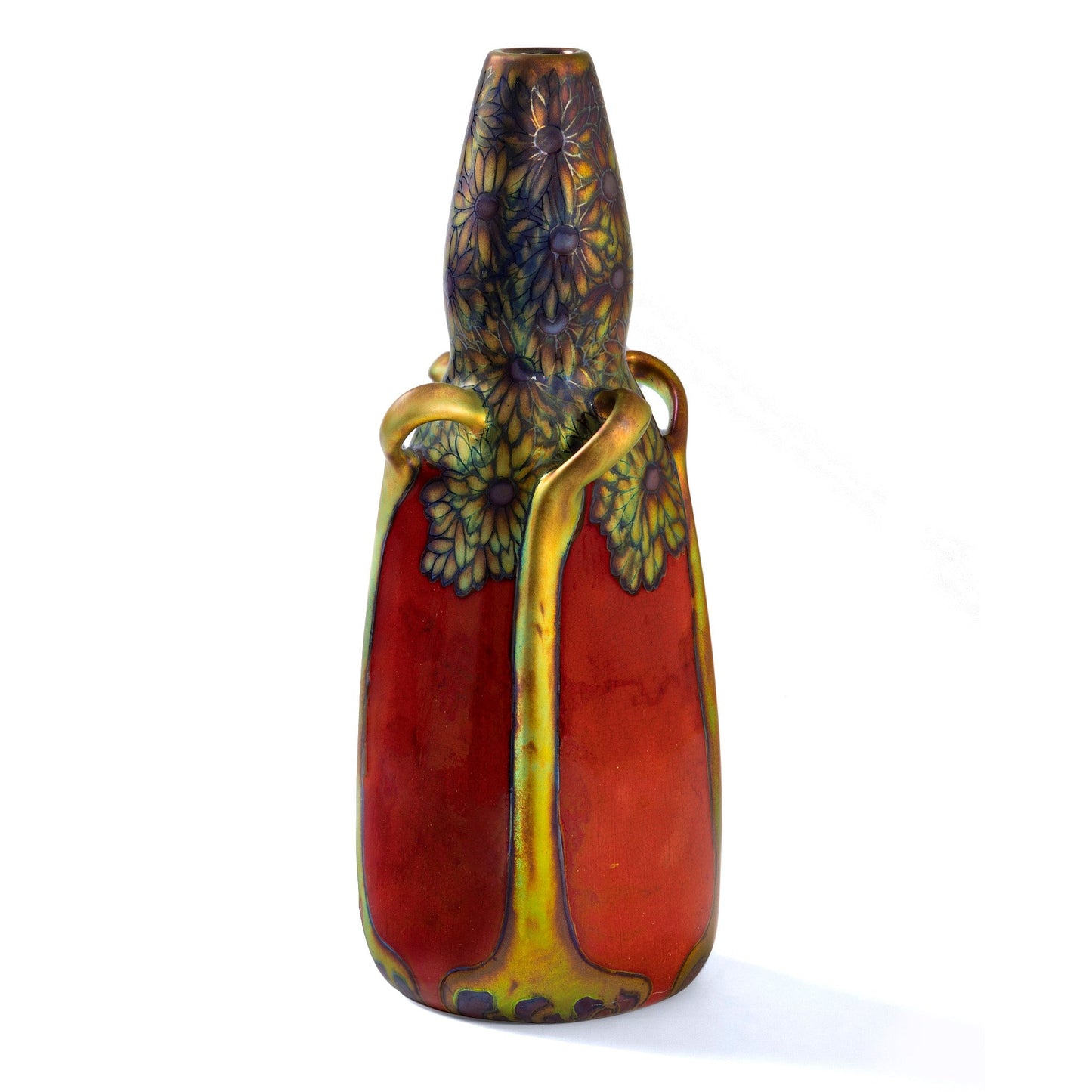 Zsolnay "Coneflower and Tree" Glazed Ceramic Vase