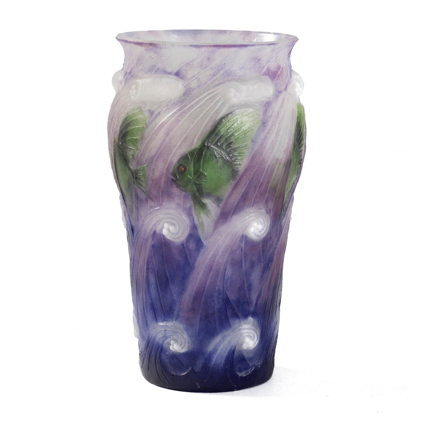 Gabriel Argy-Rousseau "Poissons Dans Les Vagues" Pâte de Verre Glass Vase