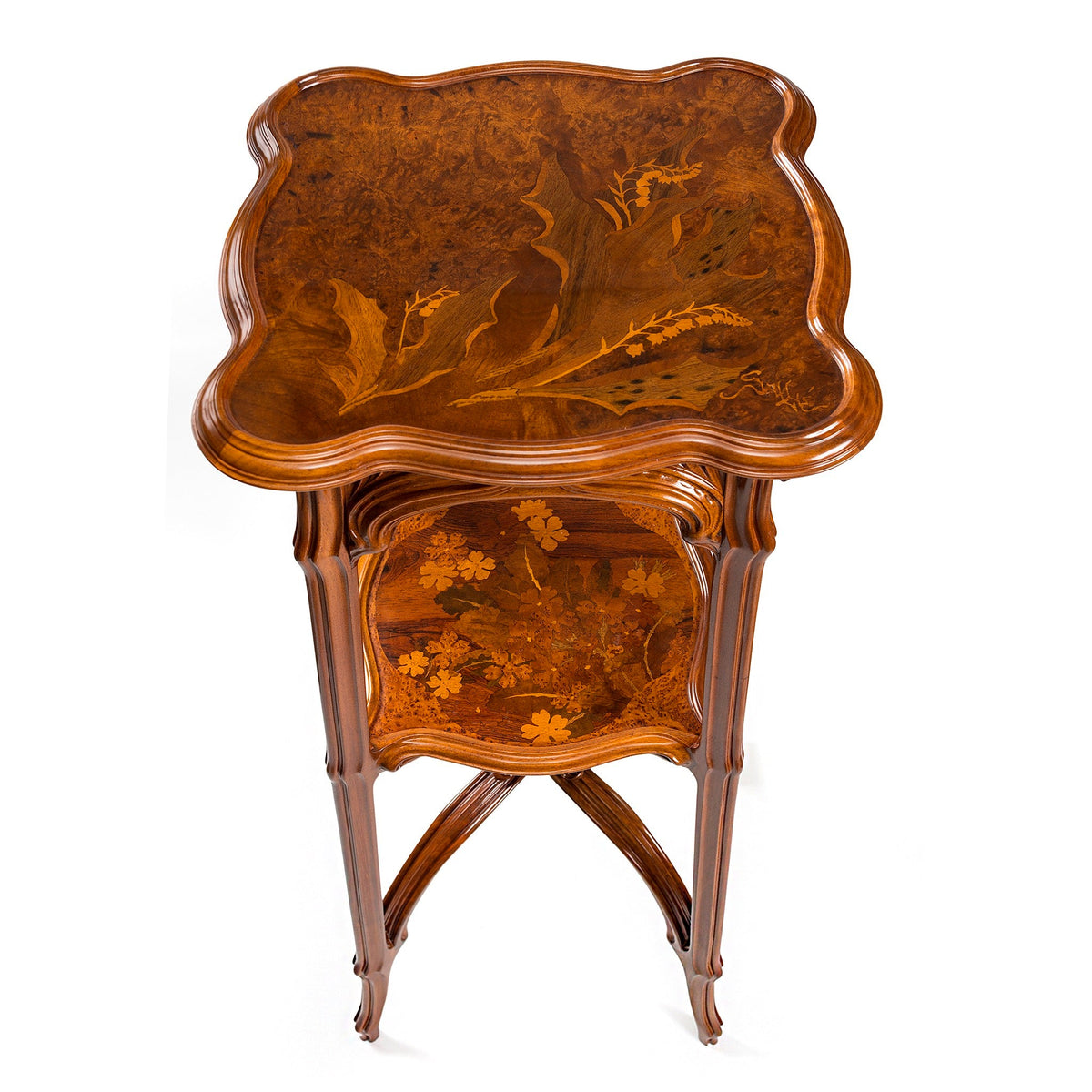 Émile Gallé Carved French Walnut and Fruitwood Marquetry Pedestal
